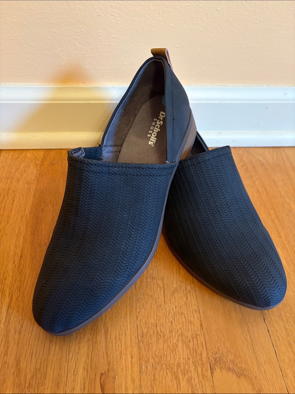 NWT Dr. Scholl's Gray Slip-On Loafers with Brown Heel Accent